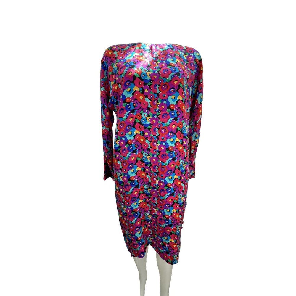 Carolyne Barton Dress Silk Floral Pink Multicolor SZ 8 ( SEE FLAWS